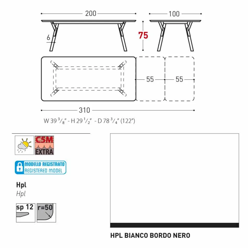 Varaschin Link trädgård förlängning bord med teak ben, H75 cm Viadurini