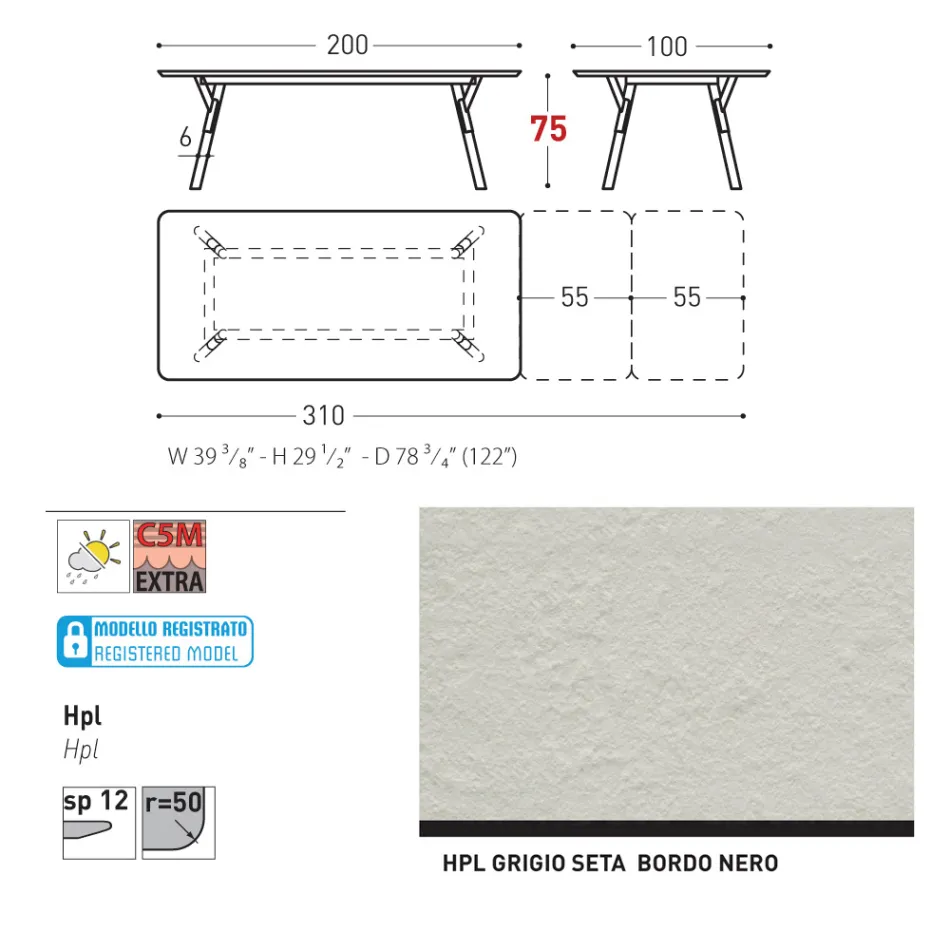 Varaschin Link modern design utdragbart trädgårdsbord, H 73,2 cm Viadurini