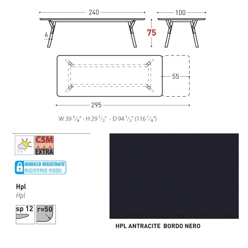 Varaschin Link modern design utdragbart trädgårdsbord, H 73,2 cm Viadurini