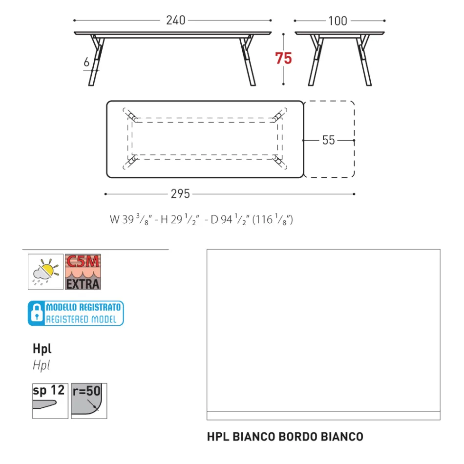 Varaschin Link modern design utdragbart trädgårdsbord, H 73,2 cm Viadurini