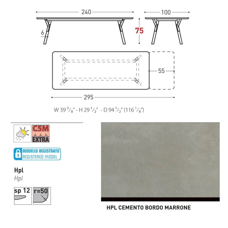 Varaschin Link modern design utdragbart trädgårdsbord, H 73,2 cm Viadurini