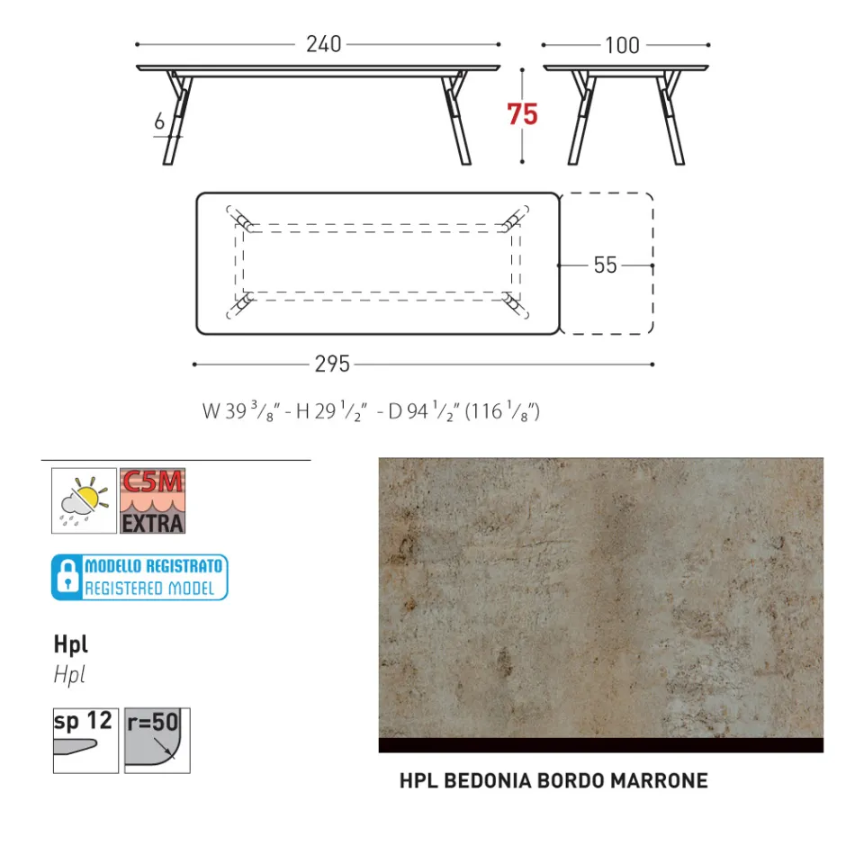 Varaschin Link modern design utdragbart trädgårdsbord, H 73,2 cm Viadurini