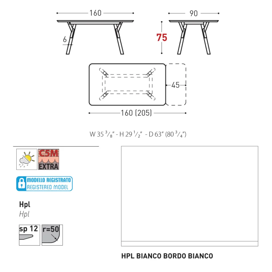 Varaschin Link modern design utdragbart trädgårdsbord, H 73,2 cm Viadurini