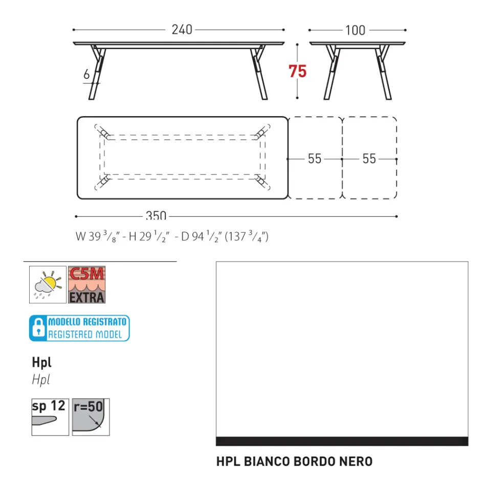 Varaschin Link modern design utdragbart trädgårdsbord, H 73,2 cm Viadurini