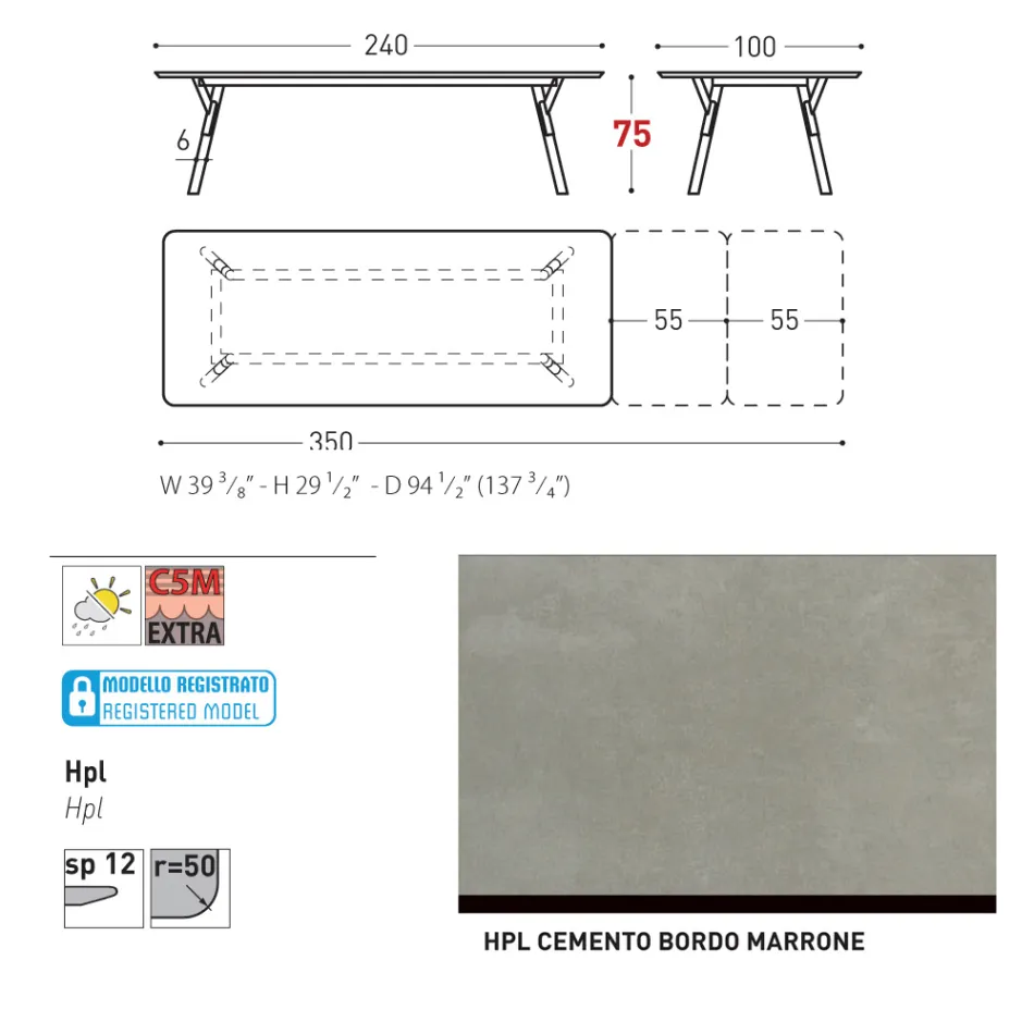 Varaschin Link modern design utdragbart trädgårdsbord, H 73,2 cm Viadurini