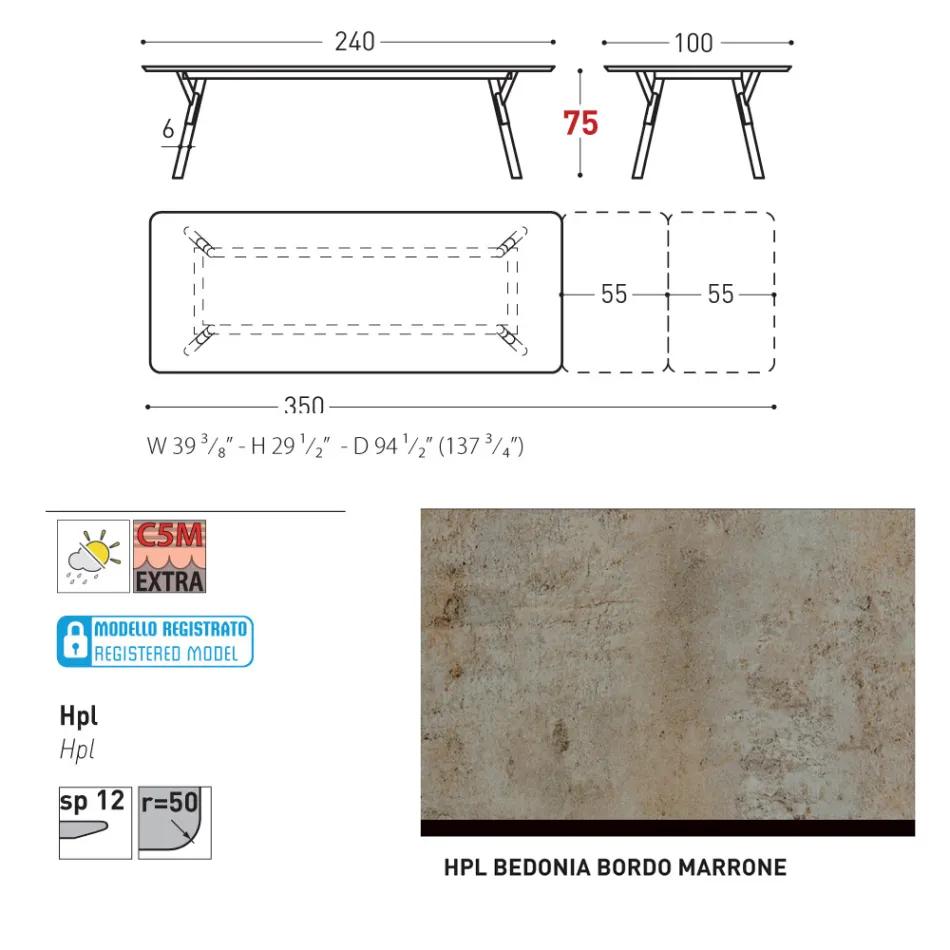 Varaschin Link modern design utdragbart trädgårdsbord, H 73,2 cm Viadurini