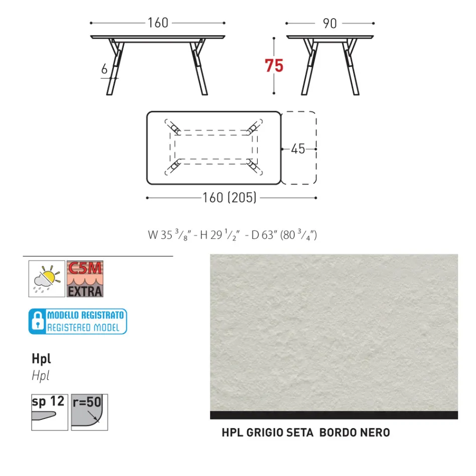 Varaschin Link modern design utdragbart trädgårdsbord, H 73,2 cm Viadurini