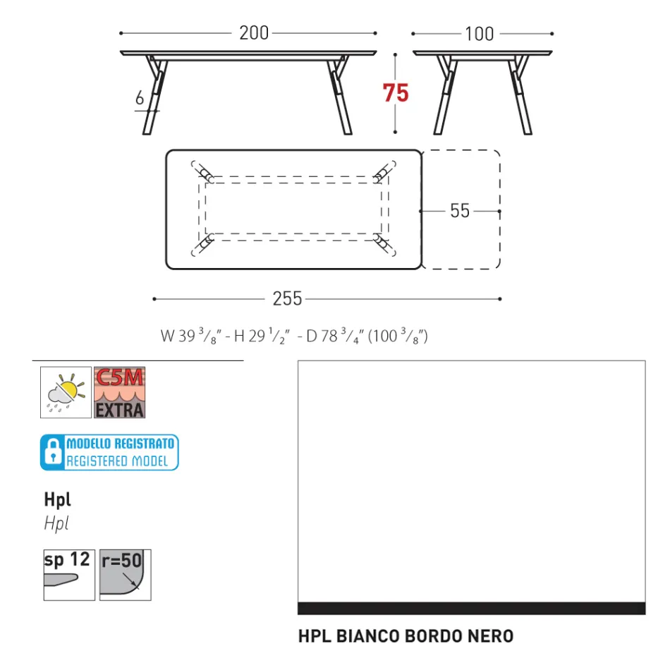 Varaschin Link modern design utdragbart trädgårdsbord, H 73,2 cm Viadurini