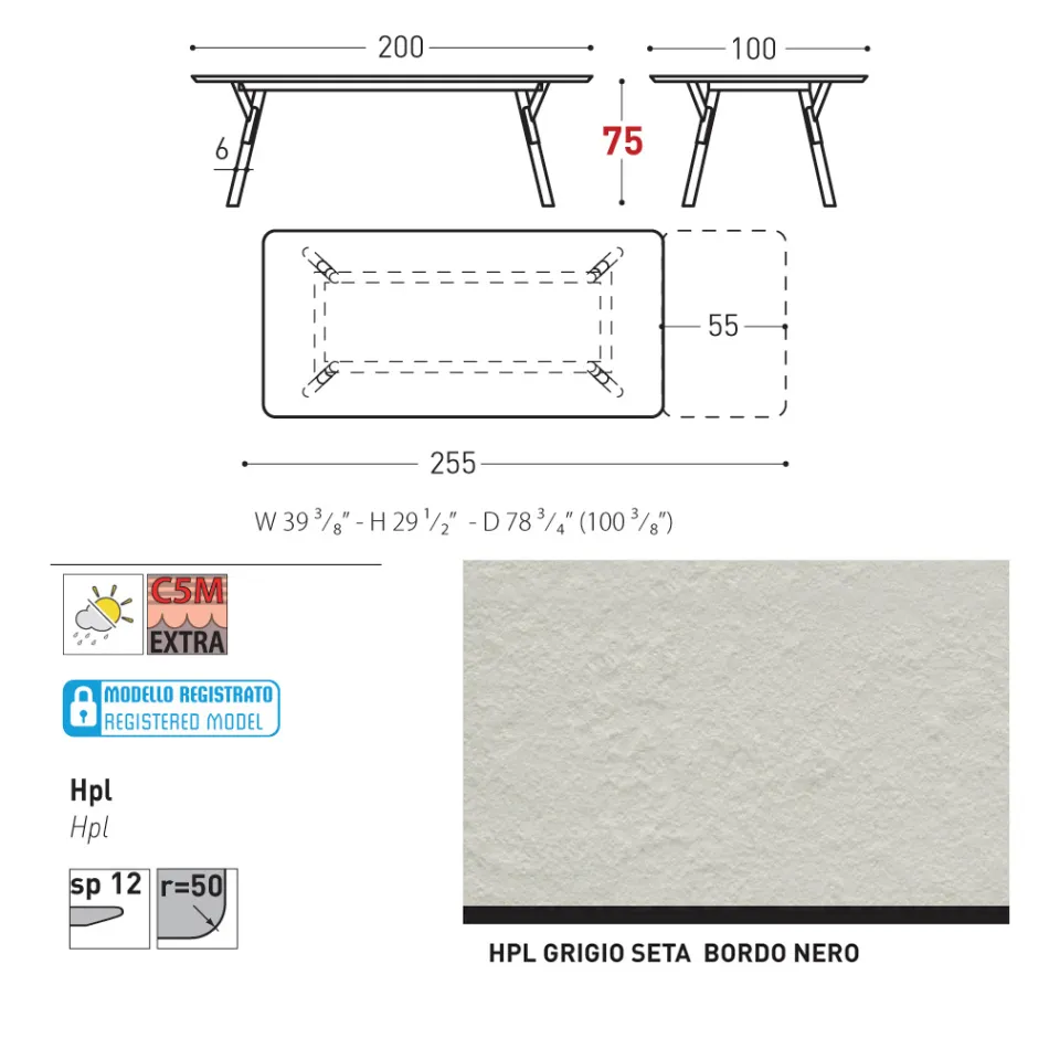 Varaschin Link modern design utdragbart trädgårdsbord, H 73,2 cm Viadurini