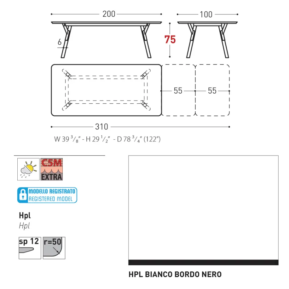 Varaschin Link modern design utdragbart trädgårdsbord, H 73,2 cm Viadurini