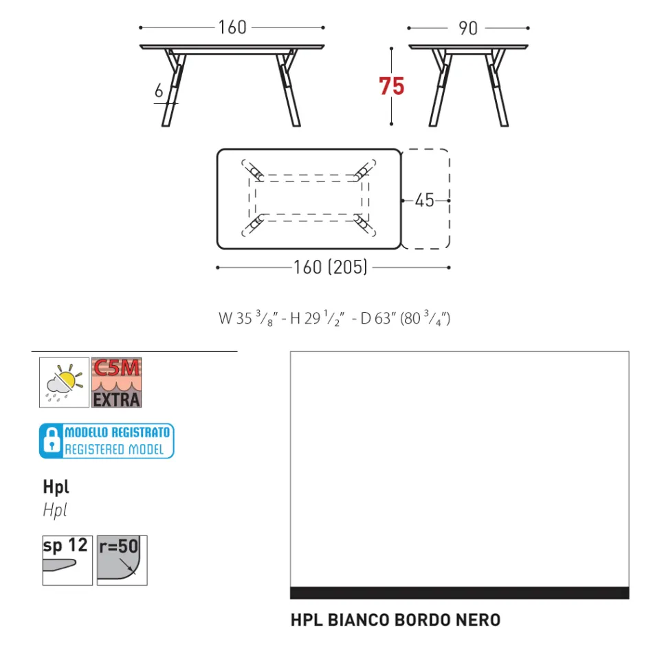 Varaschin Link modern design utdragbart trädgårdsbord, H 73,2 cm Viadurini