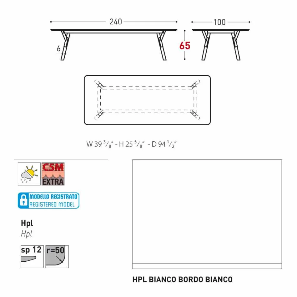 Varaschin Link trädgård bord med teak ben, H 65 cm Viadurini