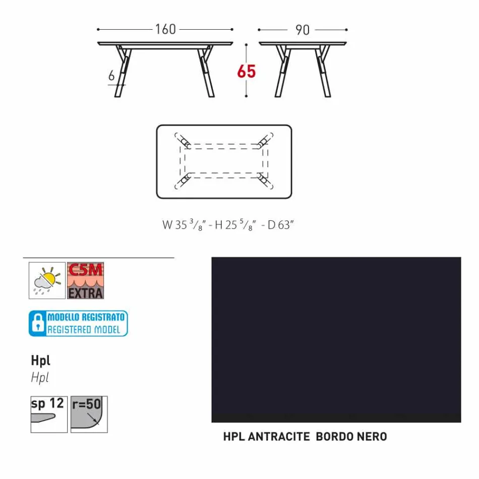 Varaschin Link trädgård bord med teak ben, H 65 cm Viadurini