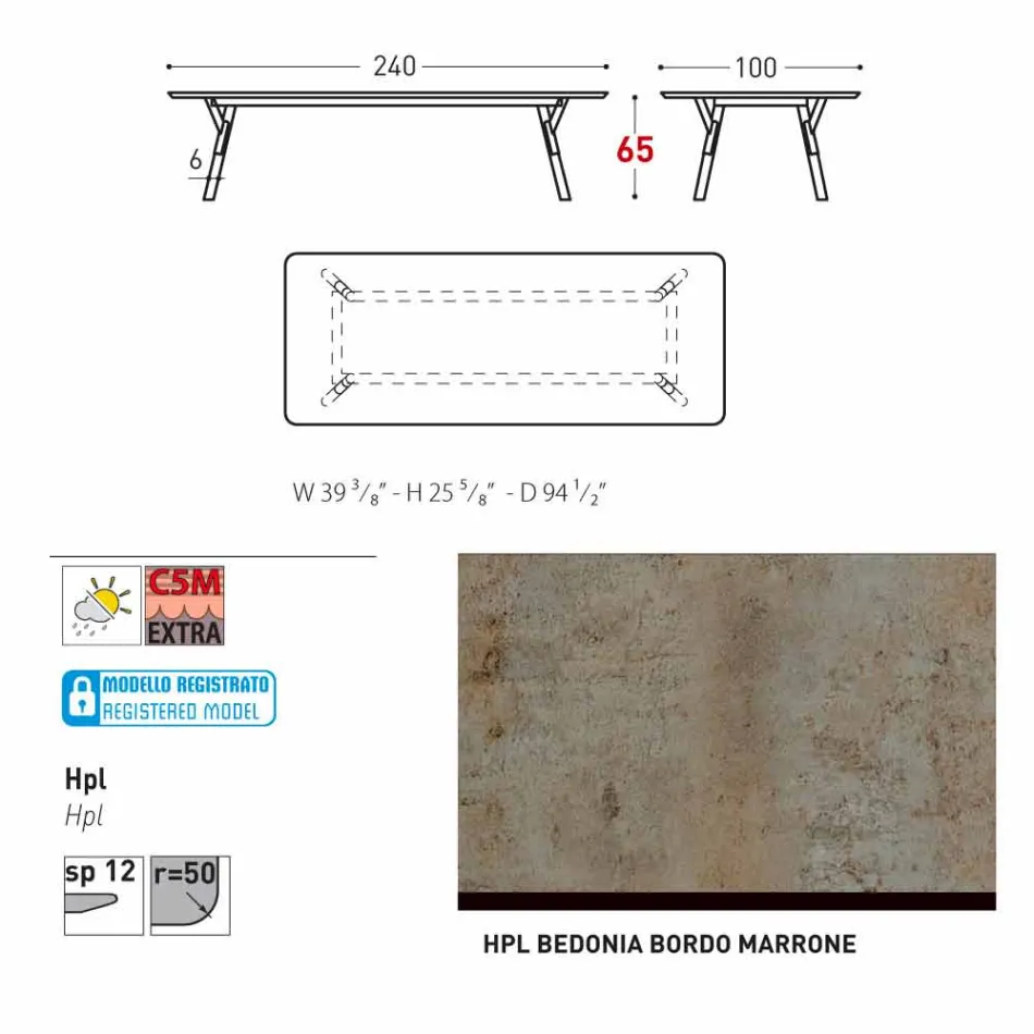 Varaschin Link trädgård bord med teak ben, H 65 cm Viadurini