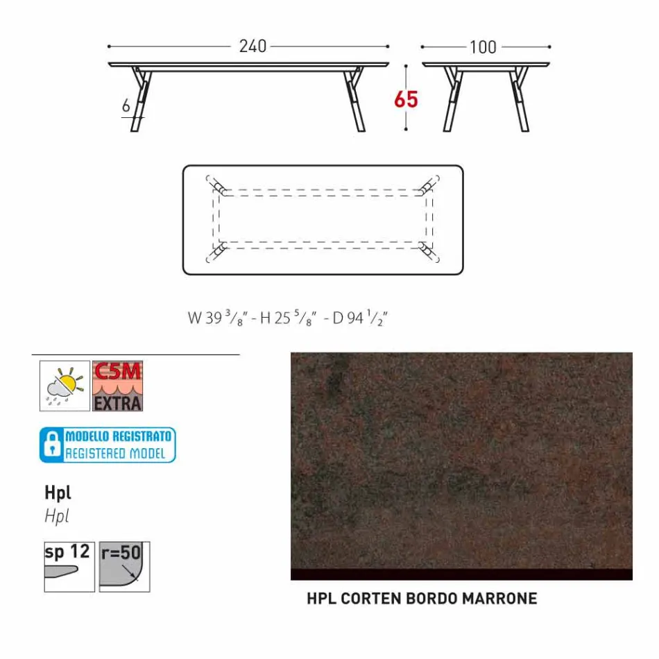 Varaschin Link trädgård bord med teak ben, H 65 cm Viadurini