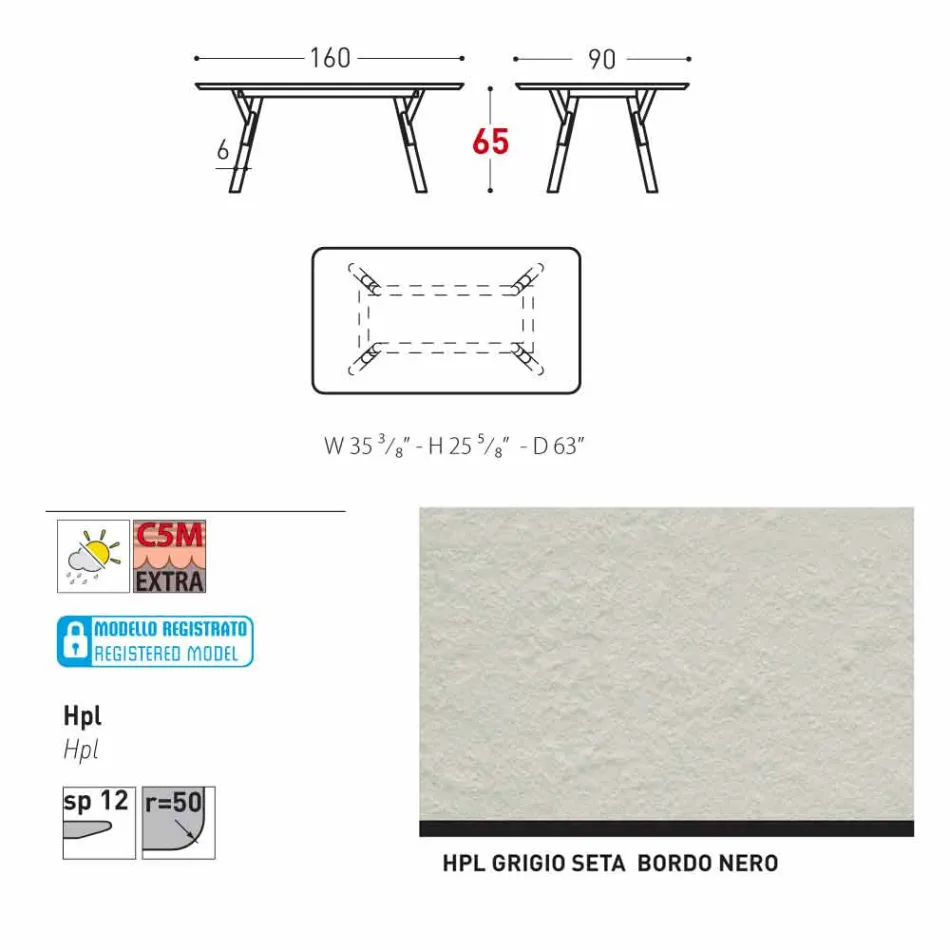 Varaschin Link trädgård bord med teak ben, H 65 cm Viadurini