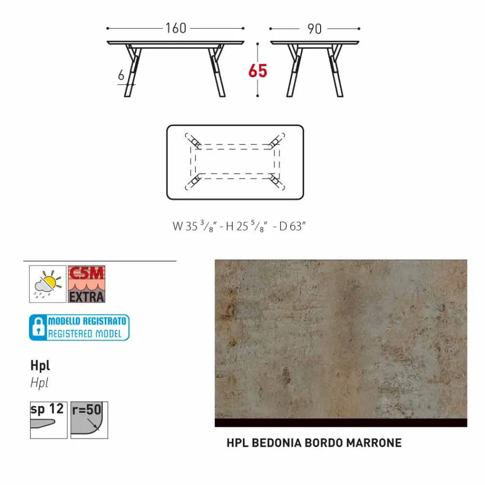 Varaschin Link trädgård bord med teak ben, H 65 cm Viadurini
