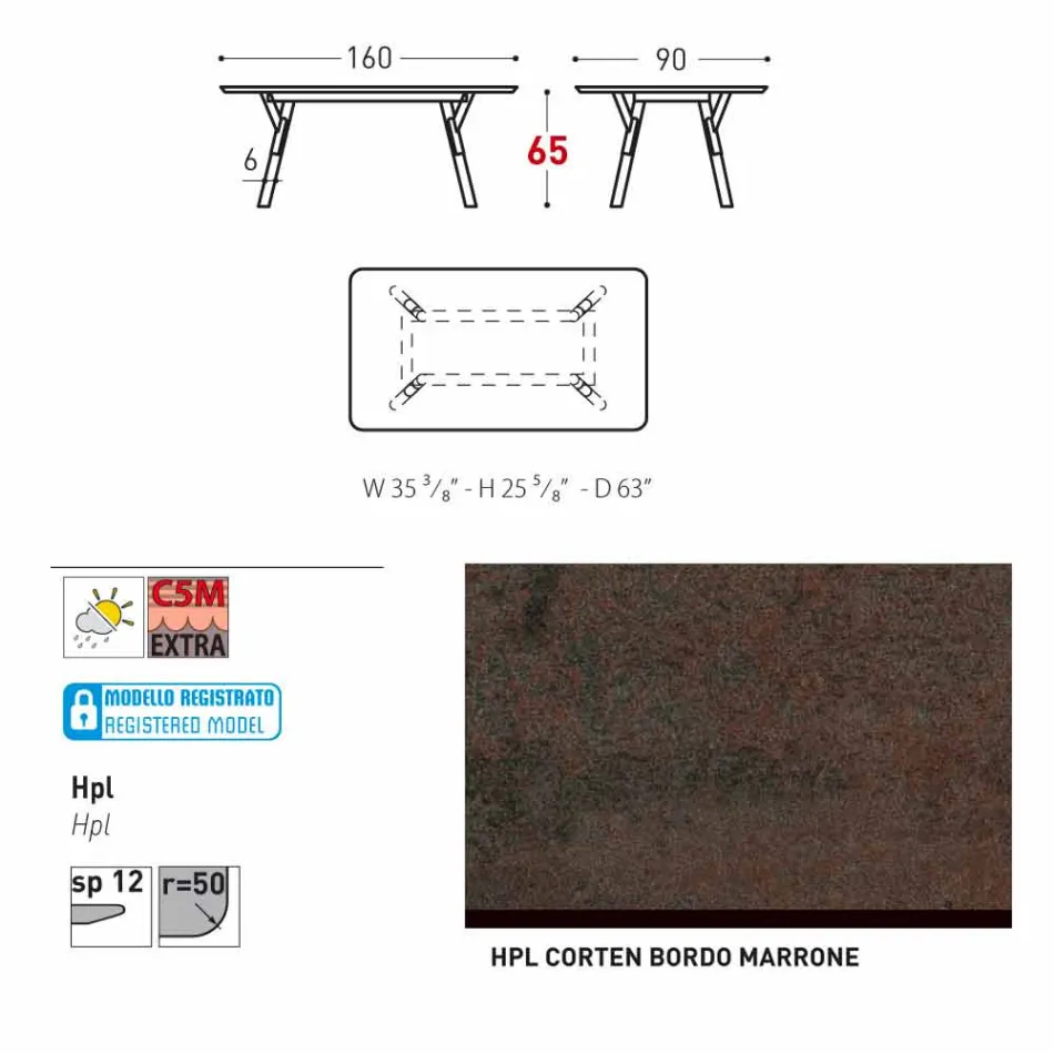 Varaschin Link trädgård bord med teak ben, H 65 cm Viadurini