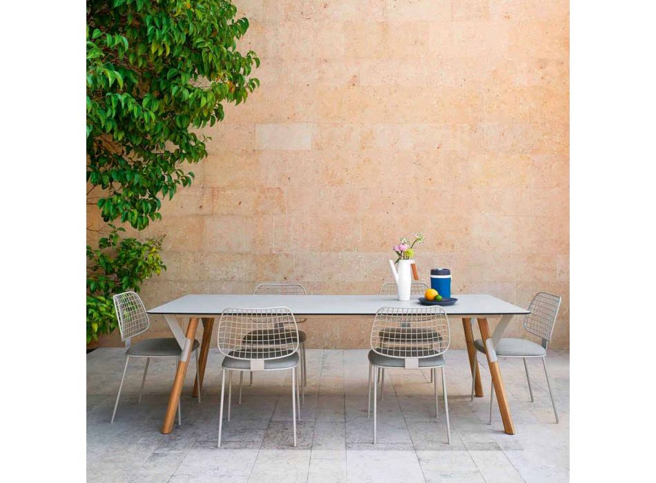 Varaschin Link trädgård bord med teak ben, H 65 cm Viadurini