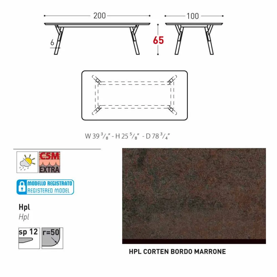 Varaschin Link trädgård bord med teak ben, H 65 cm Viadurini