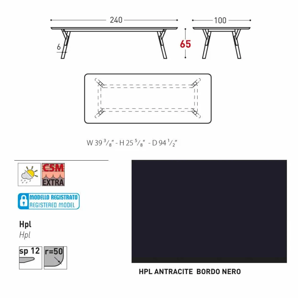 Varaschin Link trädgård bord med teak ben, H 65 cm Viadurini