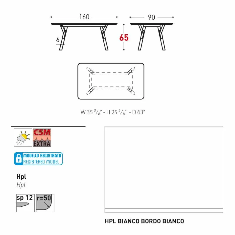 Varaschin Link trädgård bord med teak ben, H 75 cm Viadurini