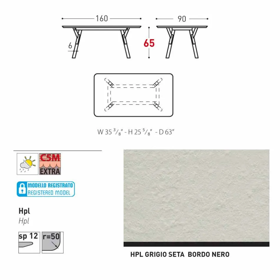 Varaschin Link Fast matbord från externa eller interna H 65 cm Viadurini