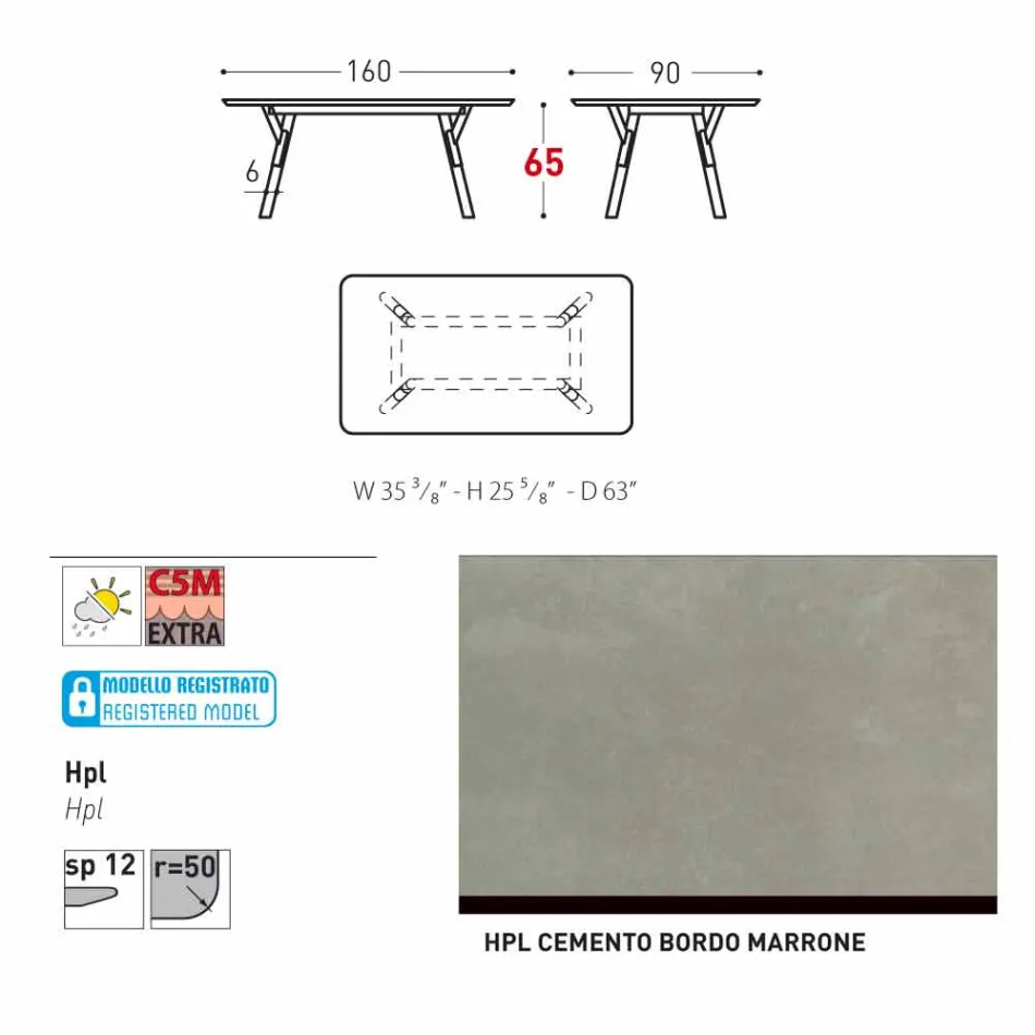Varaschin Link Fast matbord från externa eller interna H 65 cm Viadurini