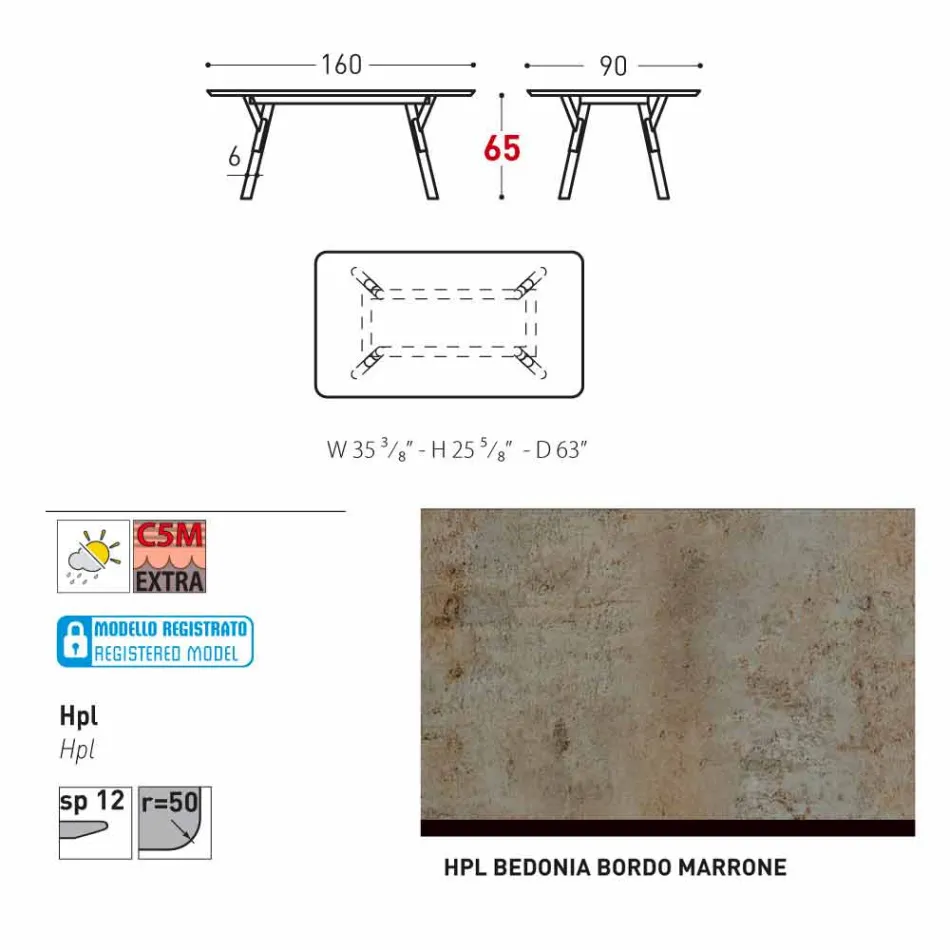 Varaschin Link Fast matbord från externa eller interna H 65 cm Viadurini