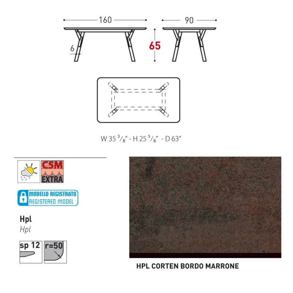 Varaschin Link Fast matbord från externa eller interna H 65 cm Viadurini