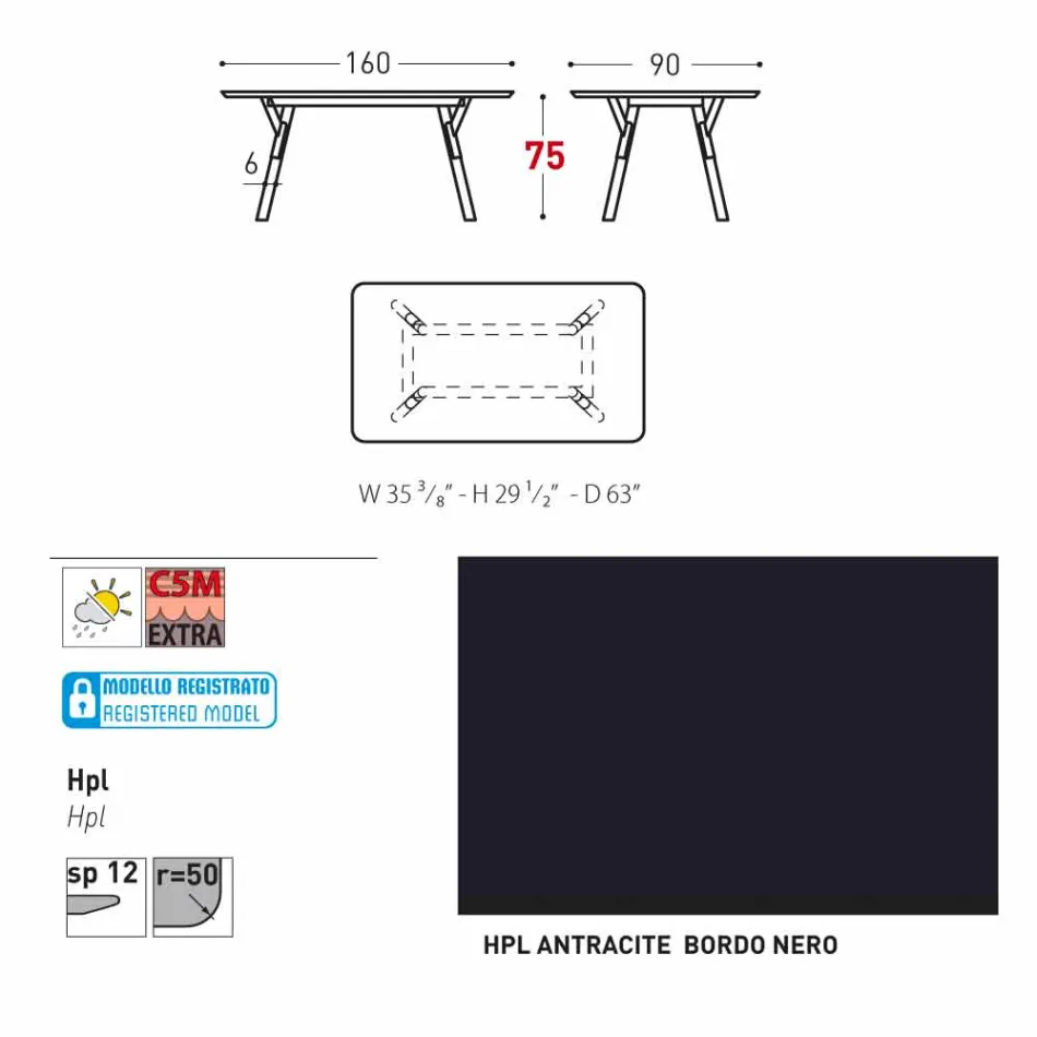 Varaschin Link Fast matbord trädgården eller inomhus H 75 cm Viadurini