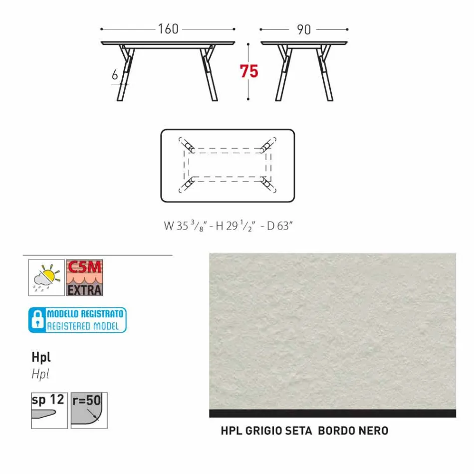 Varaschin Link Fast matbord trädgården eller inomhus H 75 cm Viadurini