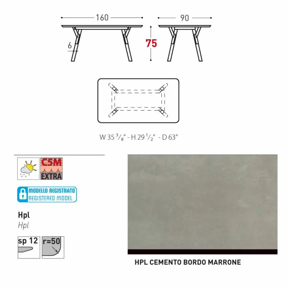 Varaschin Link Fast matbord trädgården eller inomhus H 75 cm Viadurini