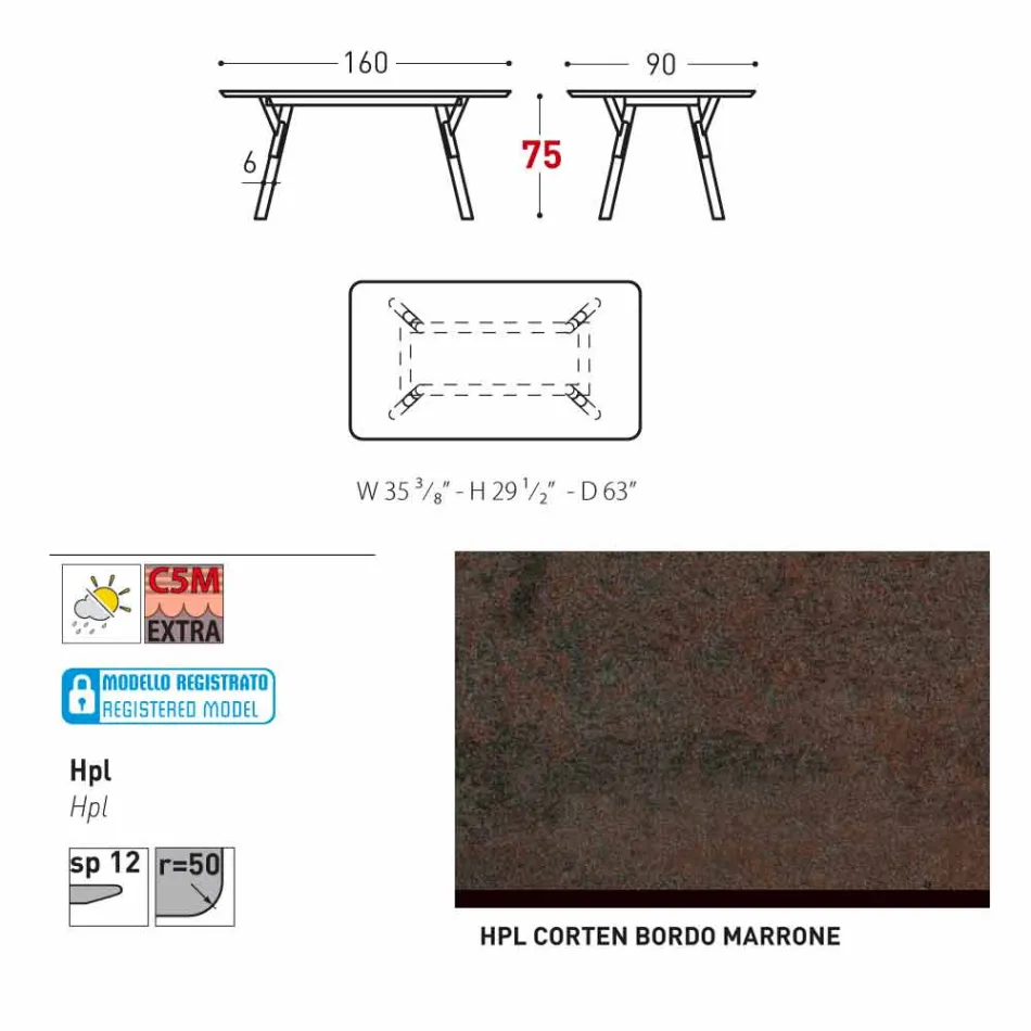 Varaschin Link Fast matbord trädgården eller inomhus H 75 cm Viadurini