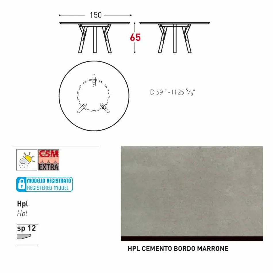 Varaschin länk Runda utomhus bord med teak ben, H 65cm Viadurini