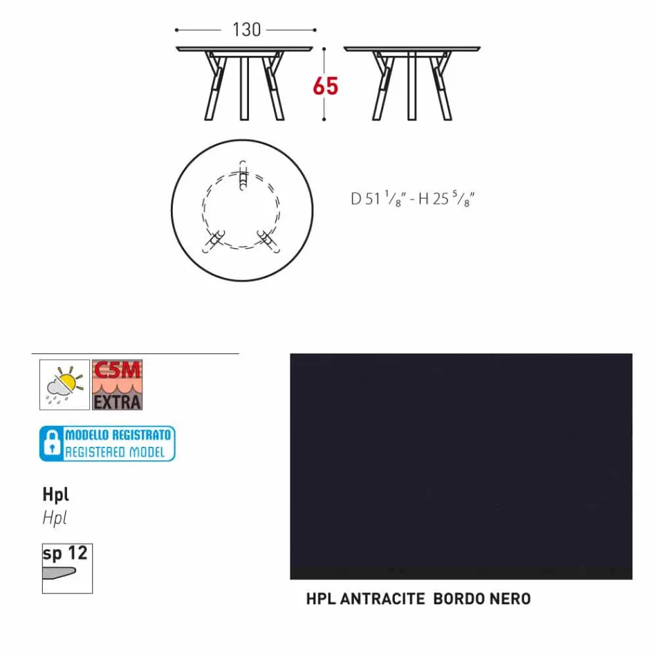 Varaschin länk Runda utomhus bord med teak ben, H 65cm Viadurini