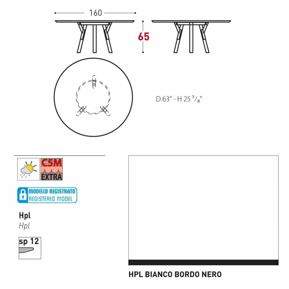 Varaschin länk Runda utomhus bord med teak ben, H 65cm Viadurini