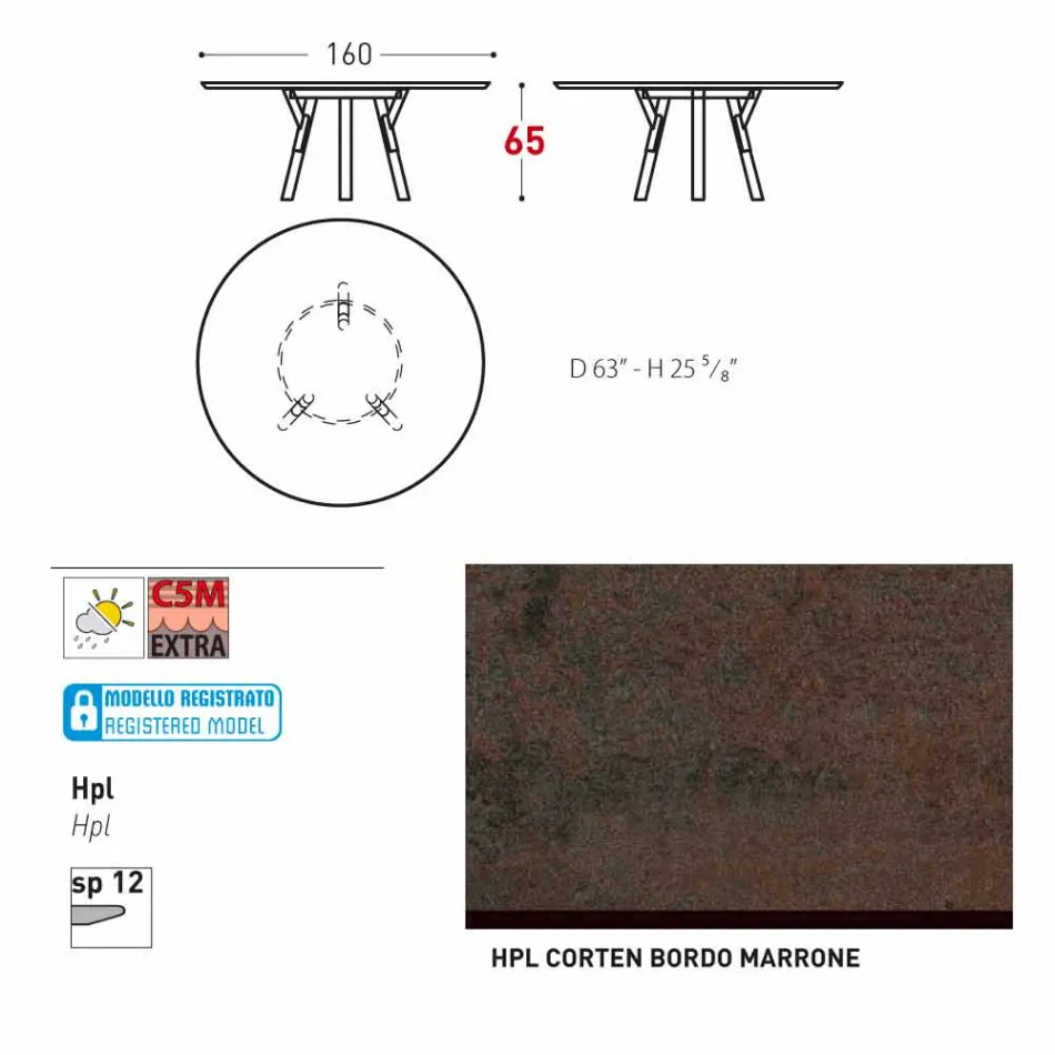 Varaschin länk Runda utomhus bord med teak ben, H 65cm Viadurini