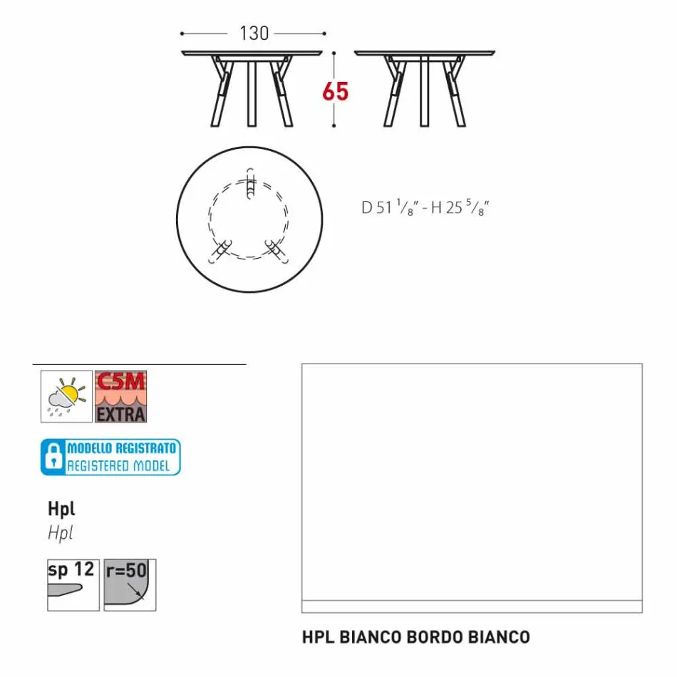 Varaschin länk Runda utomhus bord med teak ben, H 65cm Viadurini
