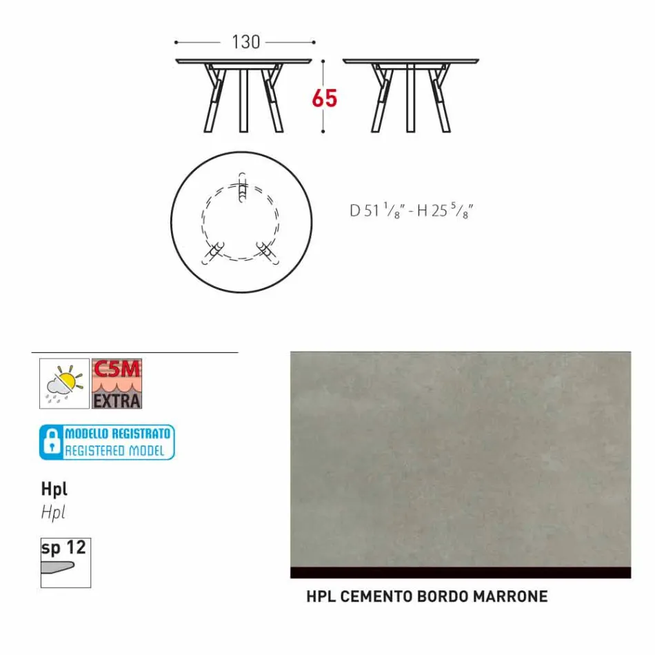 Varaschin länk Runda utomhus bord med teak ben, H 65cm Viadurini