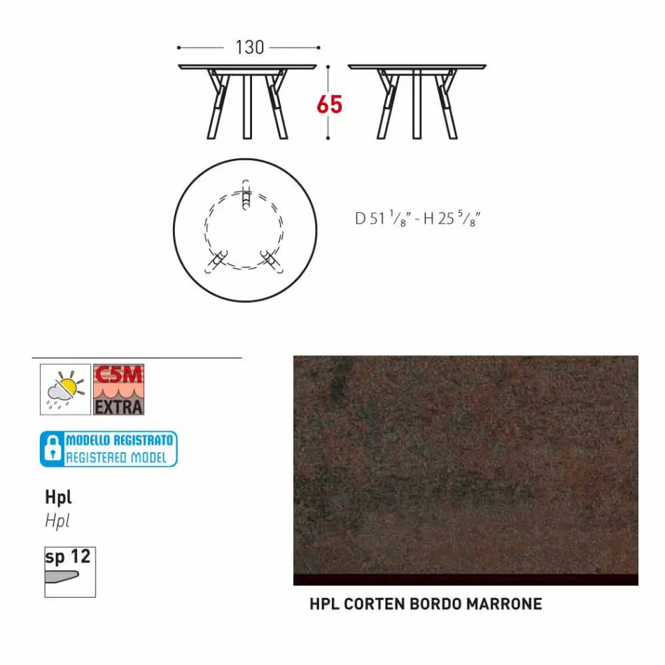 Varaschin länk Runda utomhus bord med teak ben, H 65cm Viadurini