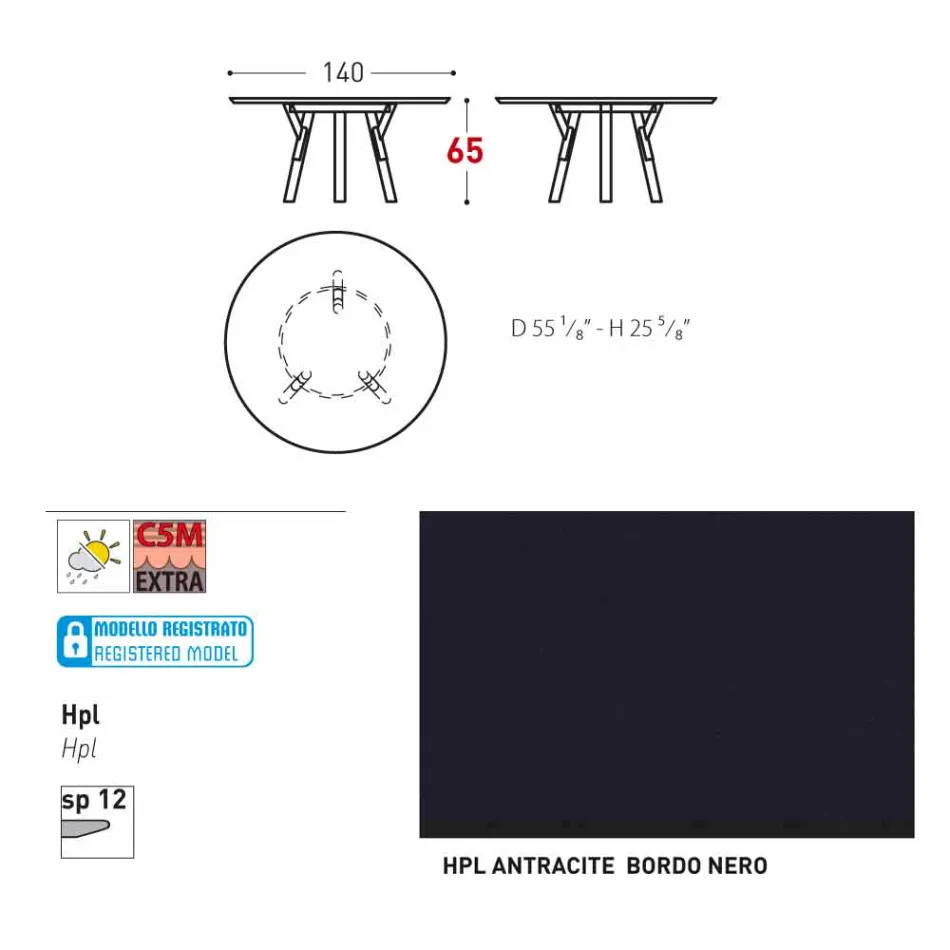 Varaschin länk Runda utomhus bord med teak ben, H 65cm Viadurini