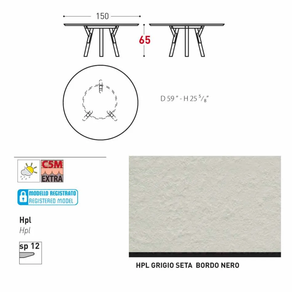 Varaschin länk Runda utomhus bord med teak ben, H 65cm Viadurini