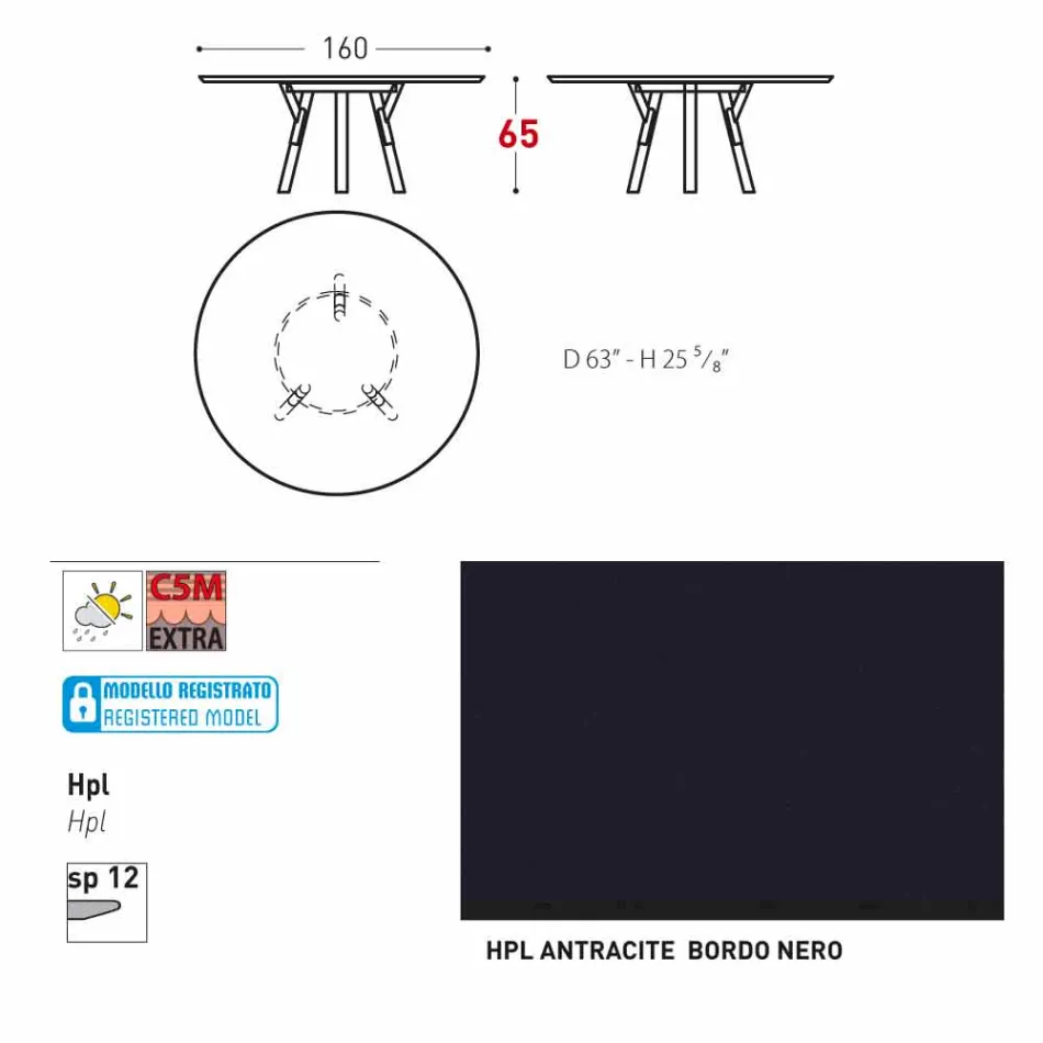 Varaschin Links runt bord för inomhus / utomhus modern design, H 65 cm Viadurini