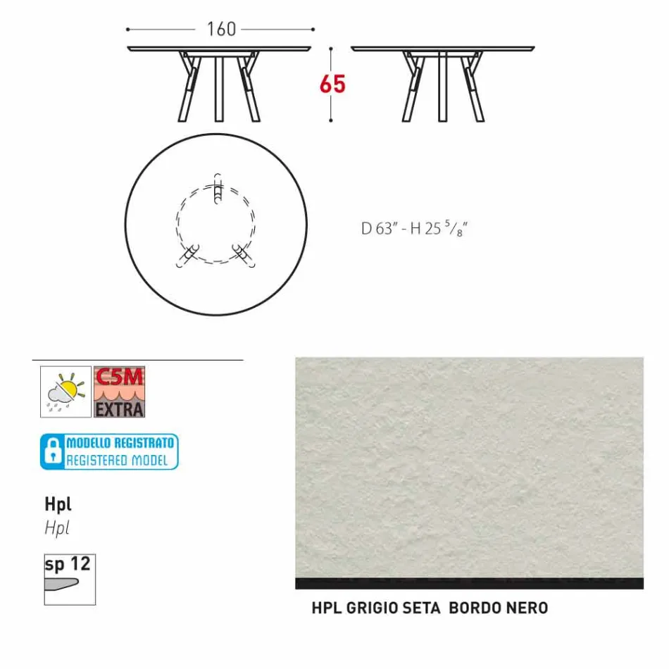 Varaschin Links runt bord för inomhus / utomhus modern design, H 65 cm Viadurini