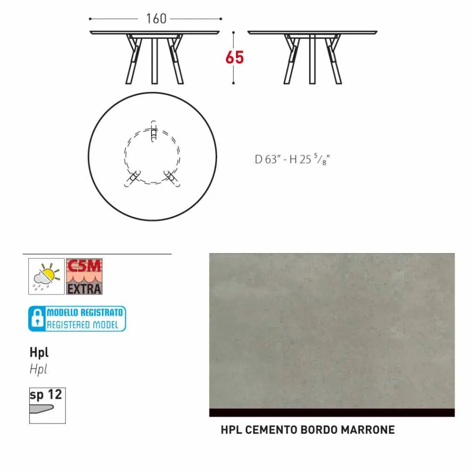 Varaschin Links runt bord för inomhus / utomhus modern design, H 65 cm Viadurini