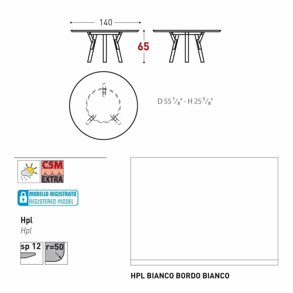Varaschin Links runt bord för inomhus / utomhus modern design, H 65 cm Viadurini