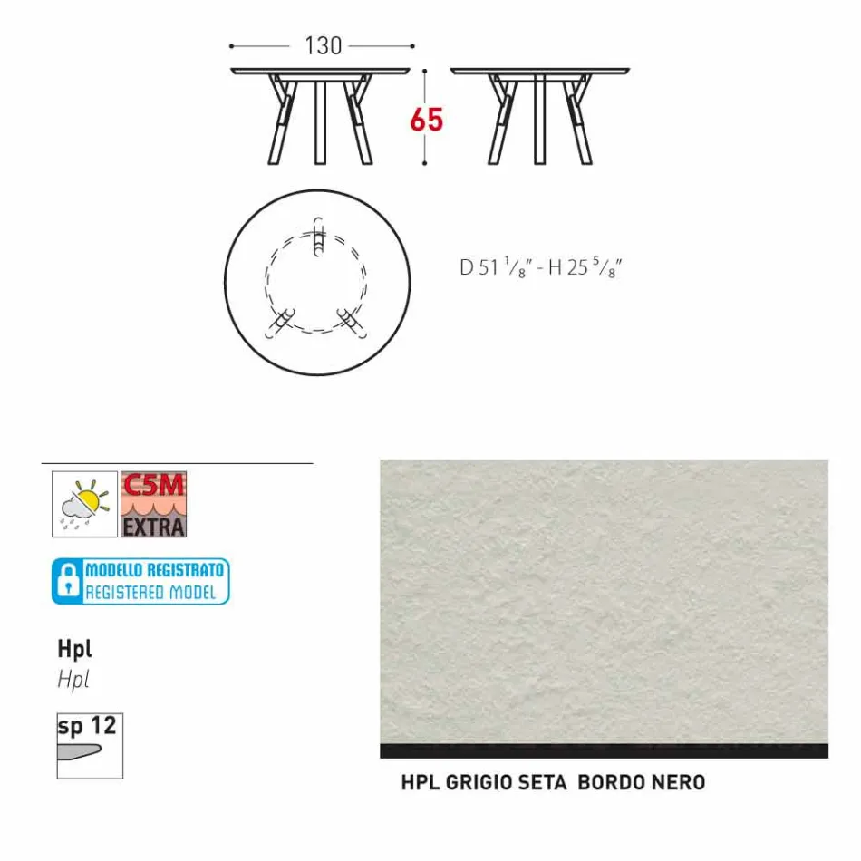 Varaschin Links runt bord för inomhus / utomhus modern design, H 65 cm Viadurini