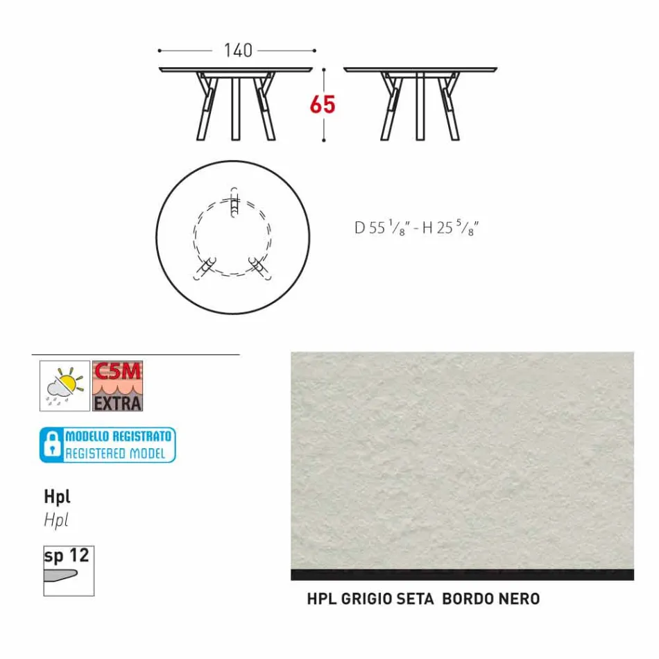 Varaschin Links runt bord för inomhus / utomhus modern design, H 65 cm Viadurini
