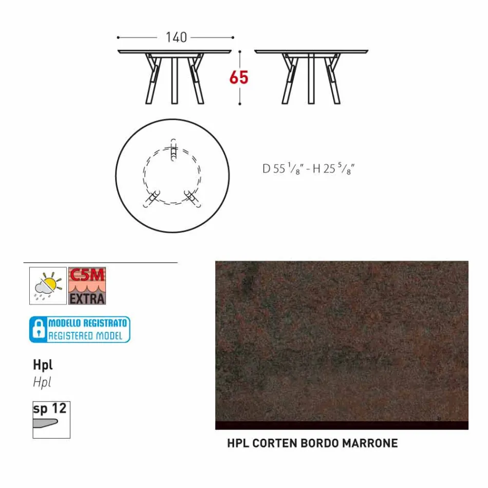 Varaschin Links runt bord för inomhus / utomhus modern design, H 65 cm Viadurini